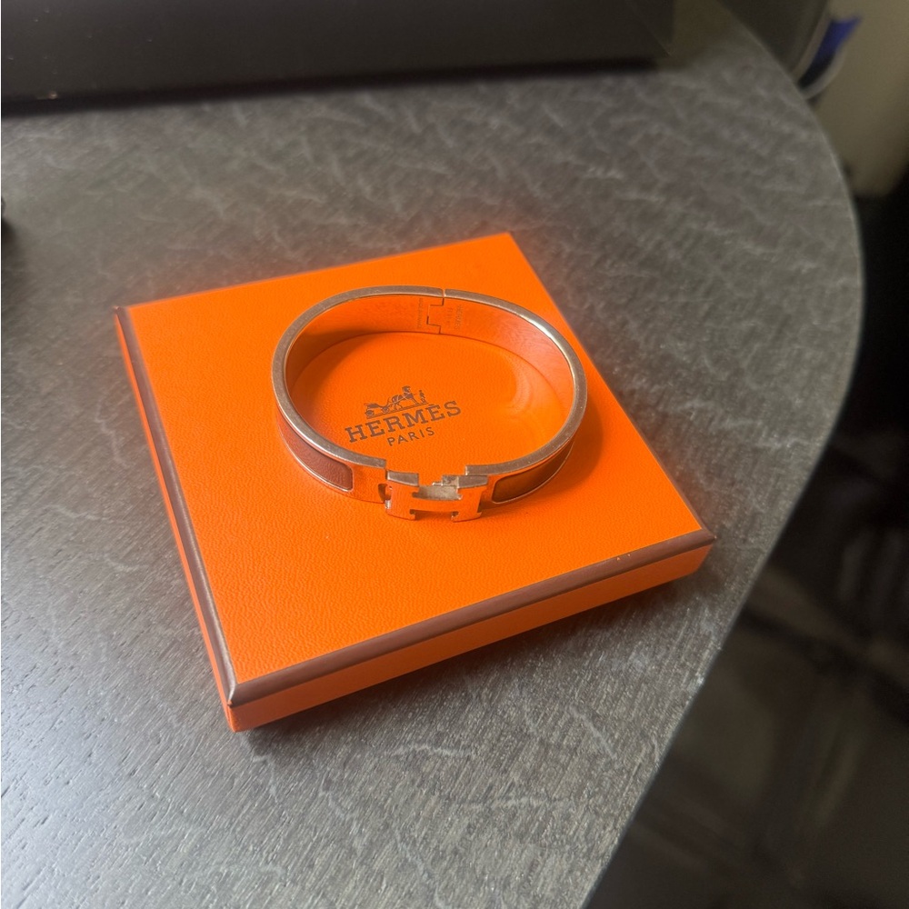 Hermès Enamel H Bracelet with Silver and Black Hardware